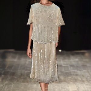 Two Piece Silk Beaded 80s Dress